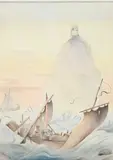 The Island of Shipwrecks from 'The Fourth Voyage of Sinbad the by Edward Julius Detmold, Pencil and watercolour, sold Jun 2023