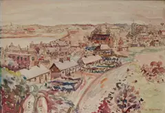 View of a coastal townSigned Sine Mackinnon by Sine MacKinnon, Watercolour, offered Jun 2023