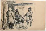 Study of Russian peasants around a fireSigned E by Eric Kennington, Pen and black ink, sold Jun 2023