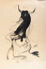 Rearing bullSigned SUNIL DAS by Sunil Das, Charcoal, offered Jun 2023