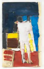 Figure within interior by Peter Kinley, pencil and oil on paper, sold Dec 2014