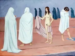 Mystical scene with female nude by Clifford Eric Martin Hall, oil on board, sold Dec 2014