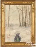 winter landscape titled Locust Grove Pennsylvania by William Henry Lippincott, 1917, oil on board, sold Sep 2024
