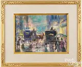 evening city street scene with rain by Arthur Clifton Goodwin, pastel, sold Sep 2024