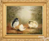 two chicks and a shell by Ben Austrian, 1908, oil on canvas, sold Sep 2024