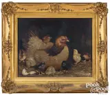 of a hen and eight chicks by Ben Austrian, oil on canvas, sold Sep 2024