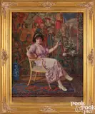 portrait of a woman in an opulent interior by Henry Eugene Fritz, oil on canvas, offered Sep 2024