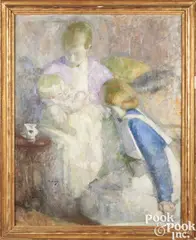 portrait of young woman with infant by Julia Beatrice How, oil on canvas, sold Sep 2024