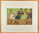 basketball players by Justin McCarthy, ink and watercolor, sold Sep 2024