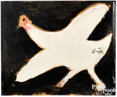 chicken by Jimmy Lee Sudduth, oil on board, sold Sep 2024