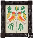 fraktur of two birds by Henry Lapp, watercolor, sold Sep 2024