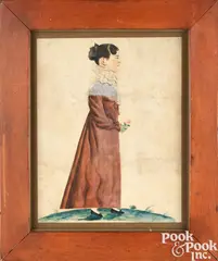 profile portrait of a young woman by Jacob Maentel, watercolor and gouache, sold Sep 2024
