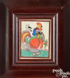 fraktur of geese and chickens dressed up by Henry Lapp, 1879, watercolor, sold Sep 2024