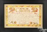 fraktur verse Children Obey Your Parents by Abraham Brubaker, ink and watercolor, sold Sep 2024