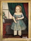 folk portrait of a girl by Thomas H. Wilder, oil on canvas, sold Sep 2024