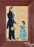 folk portrait of a father and daughter by Joseph H. Davis, watercolor and pencil, sold Sep 2024