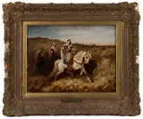 LANDSCAPE WITH ARAB HORSEMEN by Christian Adolph Schreyer, oil on cradled panel, sold Oct 2025