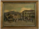 IMPRESSIONISTIC STREET SCENE PAINTING by Heinrich Hermanns, oil on canvas, sold Oct 2025