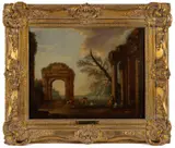 AFTER / MANNER OF, CAPRICCIO PAINTING by Giovanni Panini, oil on panel, sold Oct 2025