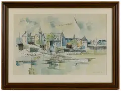 CONNECTICUT COASTAL LANDSCAPE PAINTING by Lamar Dodd, watercolor and charcoal on paper, sold Oct 2025