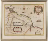 MAP OF FRENCH GUIANA AND THE AMAZON REGION by Henricus Hondius, hand-colored engraving on laid paper, sold Oct 2025