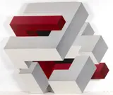 ELEMENTS (WHITE, RED),  PAINTING by Shozo Nagano, acrylic on canvas laid to board, sold Oct 2025