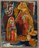 ABSTRACT / MODERNIST PAINTING by Fritz Faiss, oil / encaustic on paper, sold Oct 2025
