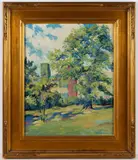 PAINTING OF A HOUSE NEAR AFTON, VIRGINIA by Alfred Winfield Strahan, oil on artist's board, sold Oct 2025