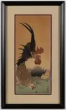 ROOSTER, HEN, AND CHICK by Ohara Koson, WOODBLOCK PRINT, sold Oct 2025