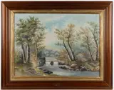 EDOM, ROCKINGHAM CO., SHENANDOAH VALLEY OF VIRGINIA LANDSCAPE PAINTING by Ada Mae Brunk Neff, oil on canvas, sold Aug 2025