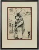 CHARLES DICKENS PEN AND INK DRAWING by Stewart Reinhart, pen and ink on paper, sold Apr 2025