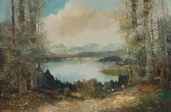 Valley Lake by Willi Bauer, oil on canvas (unstretched), sold Aug 2020