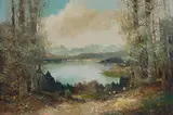 Valley Lake by Willi Bauer, oil on canvas (unstretched), sold Aug 2020