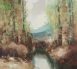Forest Lake by Willi Bauer, oil on canvas (unstretched), sold Aug 2020