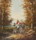Hunt I by Kurt Heyden, oil on canvas (unstretched), sold Aug 2020