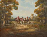 Hunt III by Kurt Heyden, oil on canvas (unstretched), sold Aug 2020