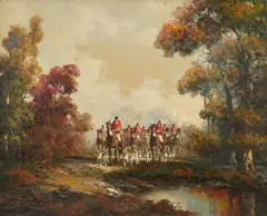 Hunt IV by Kurt Heyden, oil on canvas (unstretched), sold Aug 2020