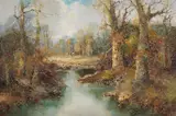 Forest Lake Walk by Willi Bauer, oil on canvas (unstretched), sold Aug 2020