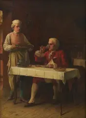 Wine Tasting by Eugène Fichel, 1866, oil on board, sold Aug 2020