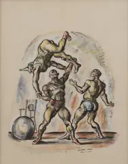 Acrobats by Reginald Marsh, 1922, ink, gouache, and pastel on paper, sold Aug 2020
