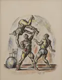 Acrobats by Reginald Marsh, 1922, ink, gouache, and pastel on paper, sold Aug 2020