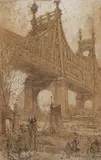 Queensboro Bridge by George Wharton Edwards, charcoal, graphite, gouache on paper laid down to board, sold Aug 2020