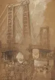 Williamsburg Bridge by George Wharton Edwards, charcoal, pastel, gouache on paper, sold Aug 2020