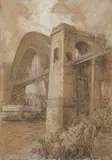 Hell Gate Bridge by George Wharton Edwards, 1922, charcoal, graphite, gouache on paper laid down to board, sold Aug 2020
