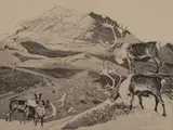 Untitled (Caribou and mountains) by Don Crouch, etching, sold Aug 2020