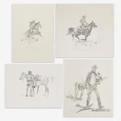 Group, four (4) cowboy sketches by Gordon Phillips, graphite on paper, sold Aug 2020