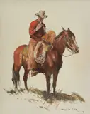 Cowboy on Horse by Pál Fried, oil and charcoal on canvas (unstretched), sold Sep 2020