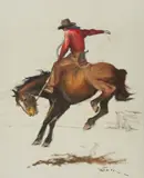 Bronco Red Shirt by Pál Fried, oil and charcoal on canvas (unstretched), sold Sep 2020