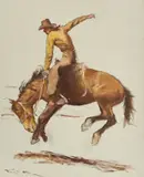 Bronco Yellow Shirt by Pál Fried, oil and charcoal on canvas (unstretched), sold Sep 2020