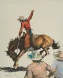 Bronco Red Shirt by Pál Fried, oil and charcoal on canvas (unstretched), sold Sep 2020